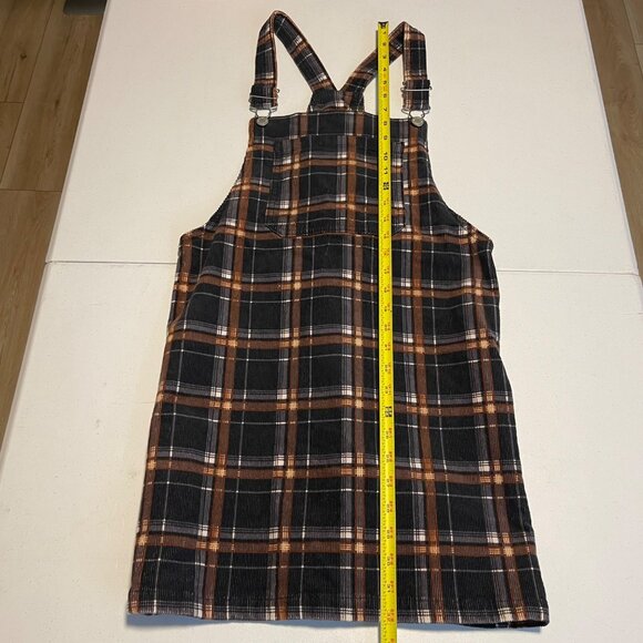 Plaid Corduroy Pinafore Dress With Adjustable Straps For Casual Or Layered Wear - Picture 8 of 13
